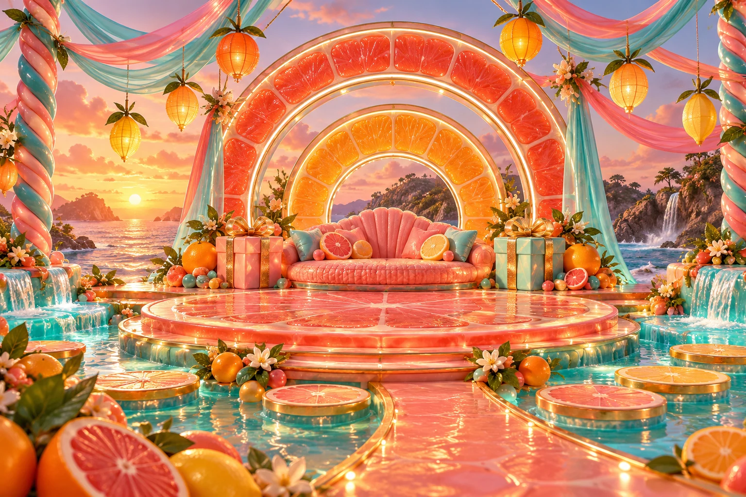 Ribbon stage in Buretalon's illustrated fruit and confectionery world